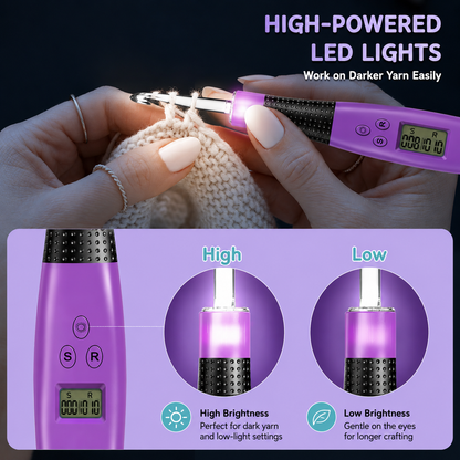 24pcs Crochet Hook Set with Counter LED Light & Stitch Ergonomic knitting needle Sewing Tools Set DIY Weaving Sweater Tool