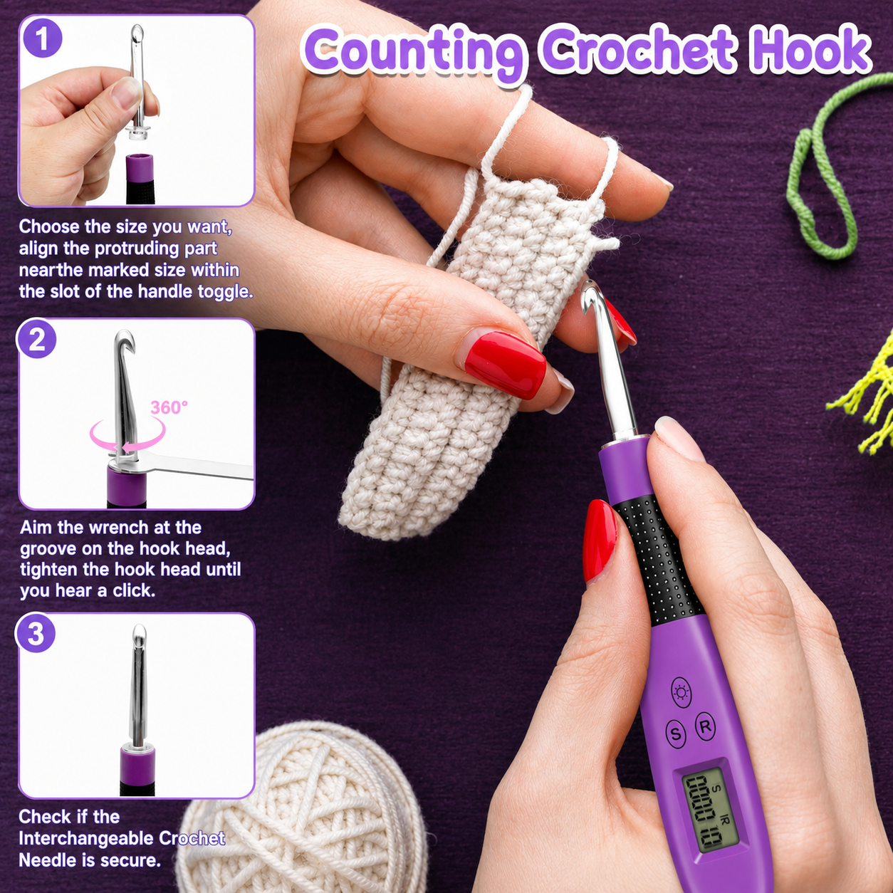24pcs Crochet Hook Set with Counter LED Light & Stitch Ergonomic knitting needle Sewing Tools Set DIY Weaving Sweater Tool