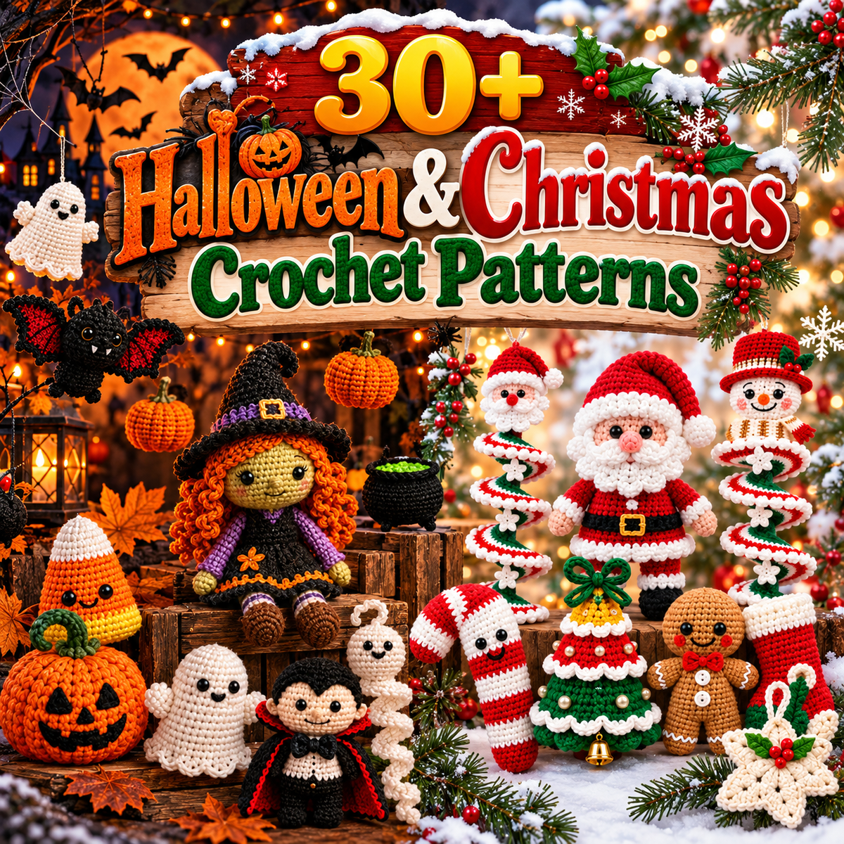 700+ Crochet Pattern Bundle + Etsy Selling Guide | 30+ Christmas and Halloween Patterns 200+ Granny Square Patterns | Butterfly Crochet Cardigan Pattern | Start a Crochet Business